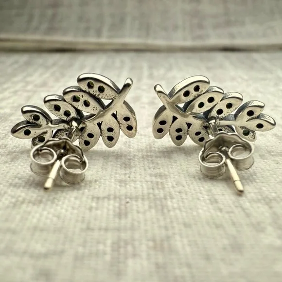 New Sterling Silver & Natural Turquoise Leaf Earrings - Picture 3 of 5